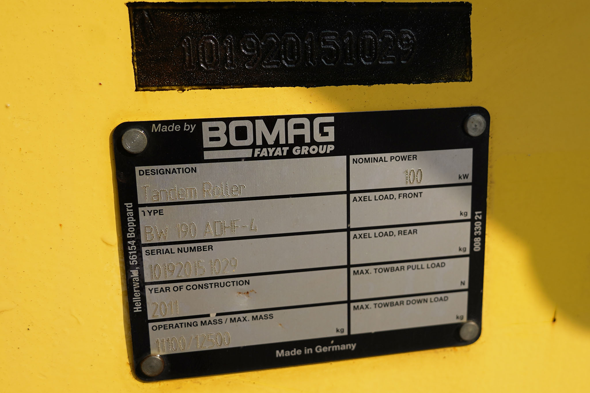 2011 BOMAG BW190ADHF-4 Tandem Roller - Image 30