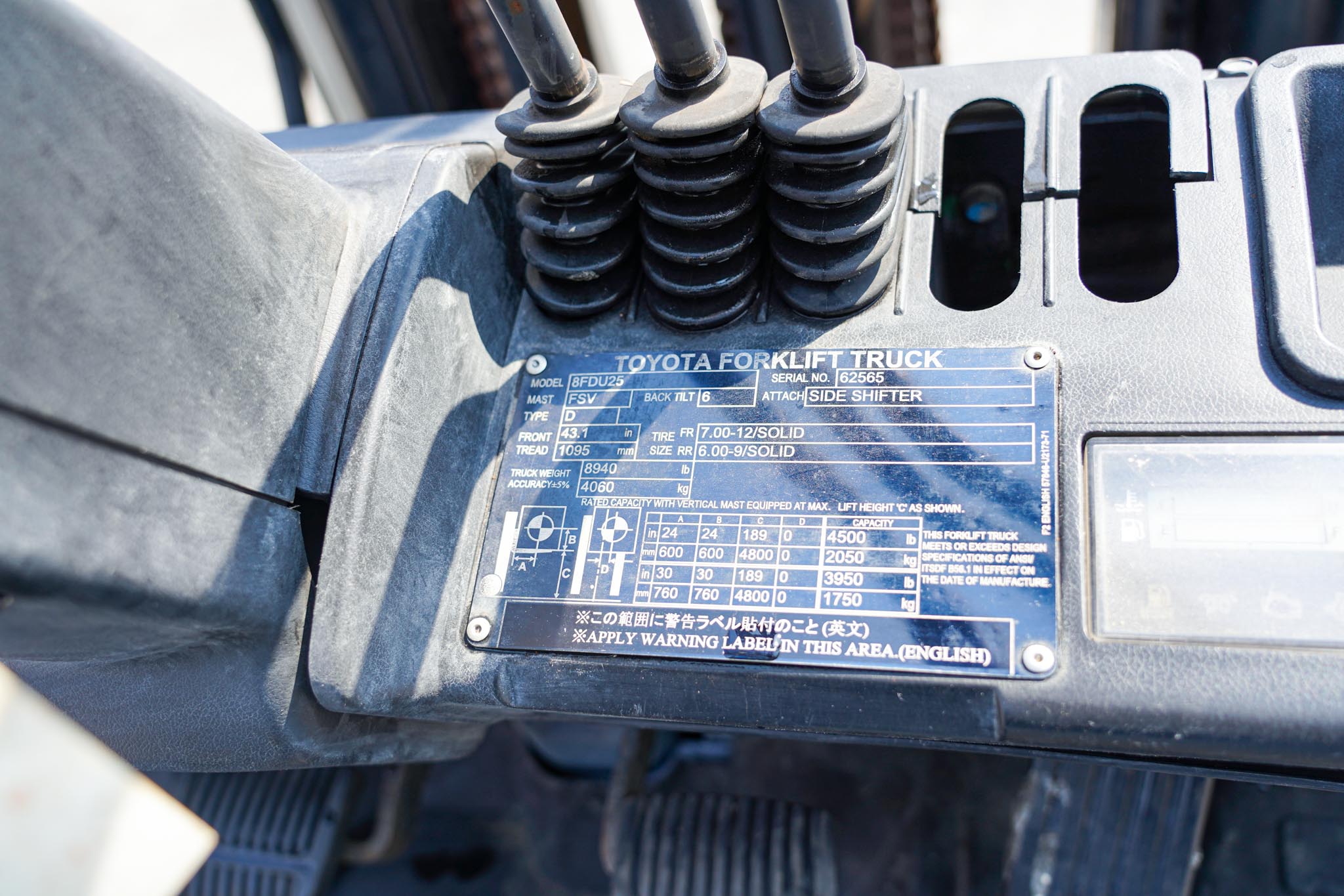 2018 Toyota 8FDU25 4500 lb Pneumatic Tire Forklift - Image 8